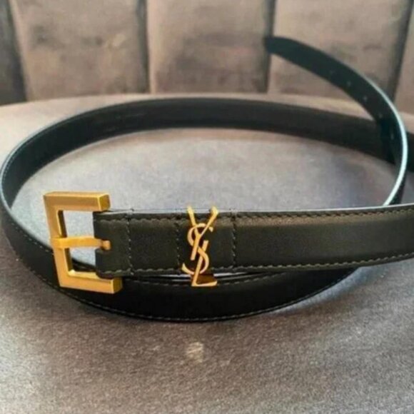 Saint Laurent Black Calfskin Belt · Gold Hardware · 90cm Length - Picture 1 of 5